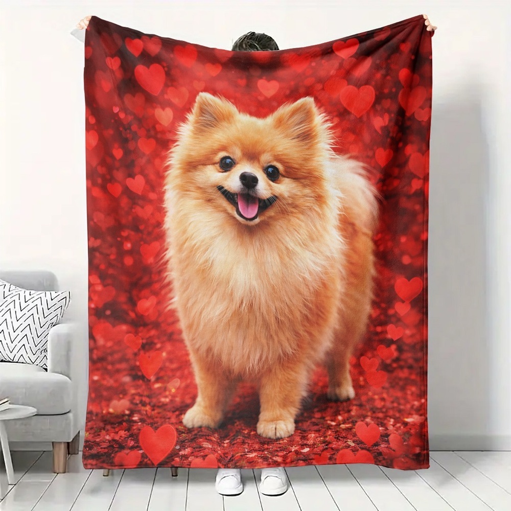 Red Pomeranian Print Pet Blanket - Plush Cozy Throw 50x60